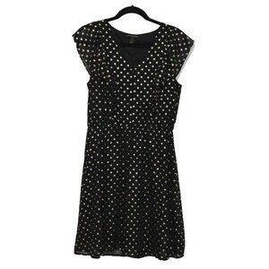 Banana Republic Women's Metallic Polka Dot Fit Flare Dress Size S Black Gold